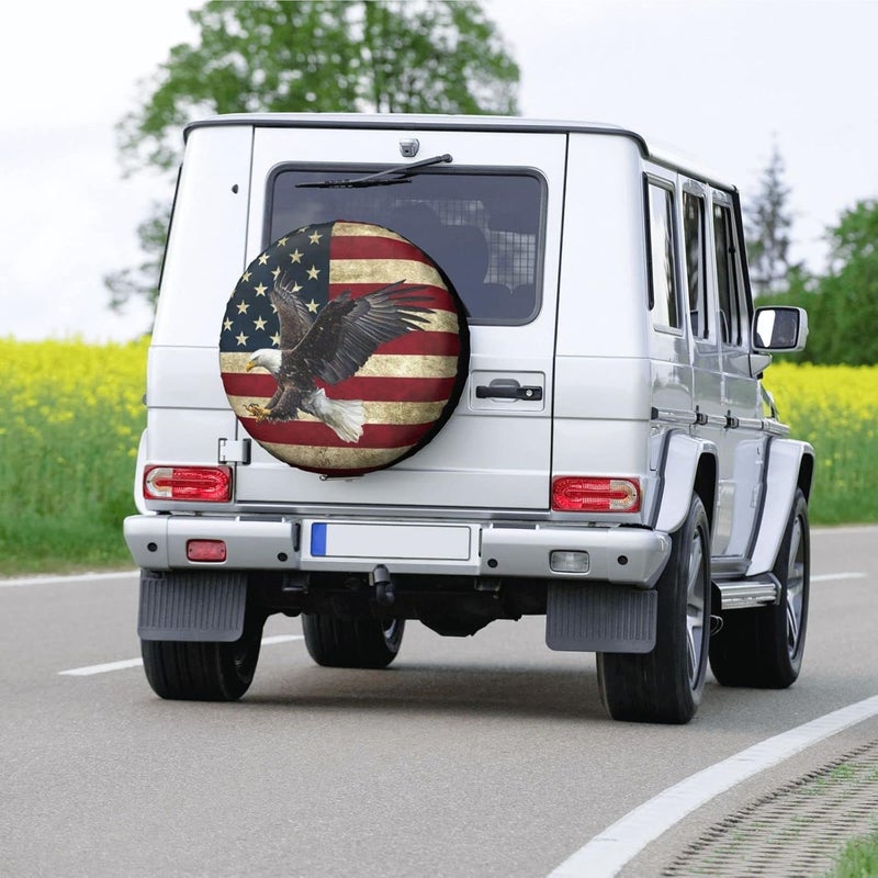 BMPUDERY Spare Tire Cover Bald Eagle American Flag Tire Covers Protector Wheel Tire Covers Weather-Proof for Trailer RV SUV Truck Camper Travel Trailer Accessories Polyester (Bald Eagle, 15inch) - Image 5